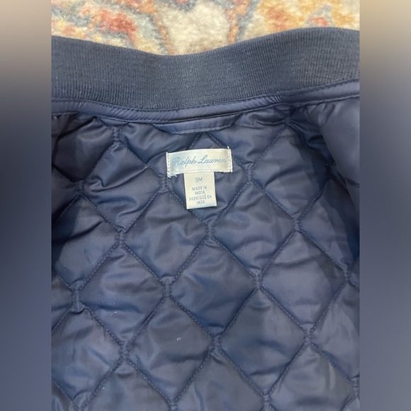 Ralph Lauren baby boy quilted bomber jacket navy blue 9 months snap front - Picture 4 of 6
